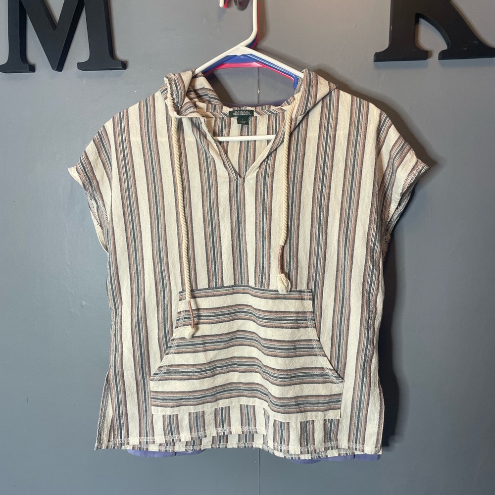 Wild Fable Striped Hooded Short-Sleeve Top - beach cover up size small poncho